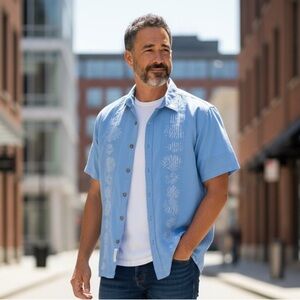 Haband Genuine Guayabera Short Sleeve Shirt – Light Blue – Men’s